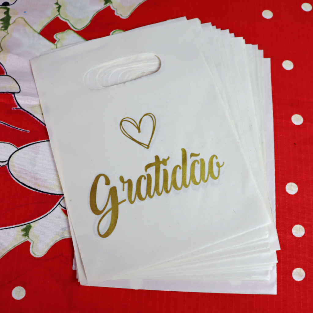 Sacolas Plásticas 16x20 Personalizada Com Frase Gratidão Para Semijoias e Maquiagens