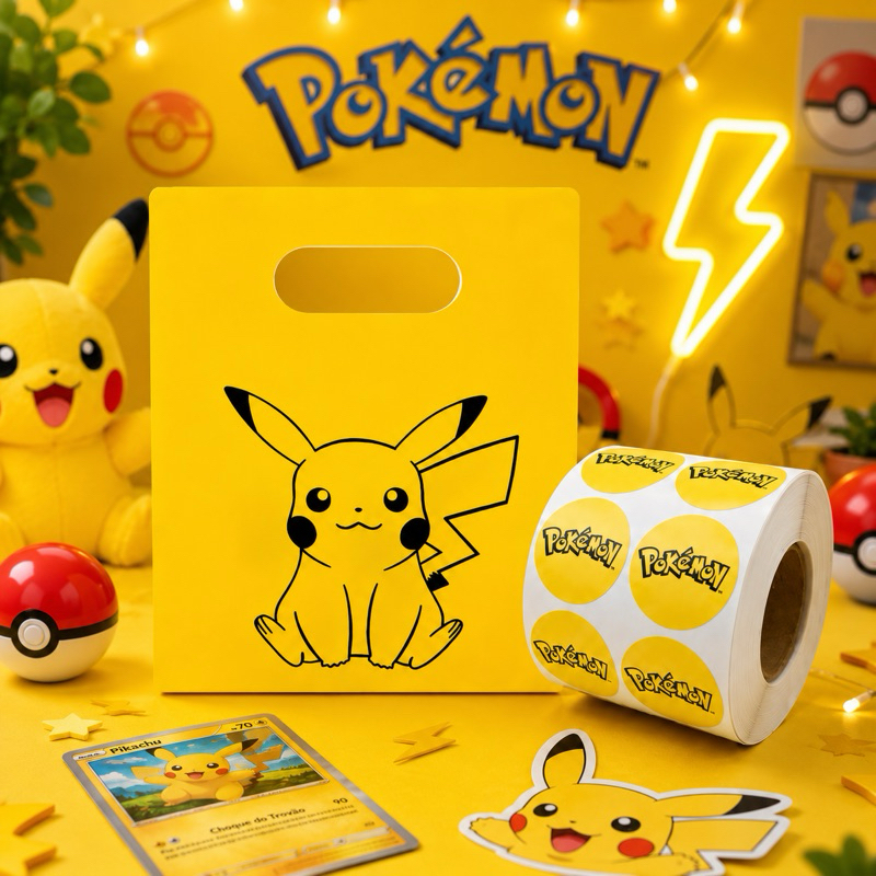 Kit Sacolas Personalizadas 16x20 Pokemon Pikachu Festa Aniversário Infantil Lembracinhas