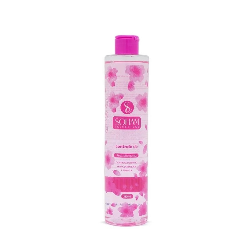 Água Micelar Rosa Mosqueta Soham 310ml Controle de Oleosidade e Brilho Demaquilante Limpeza Facial Vegana