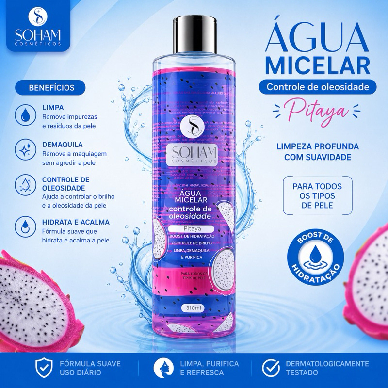 Água Micelar Pitaya Soham 310ml - Controle de Oleosidade