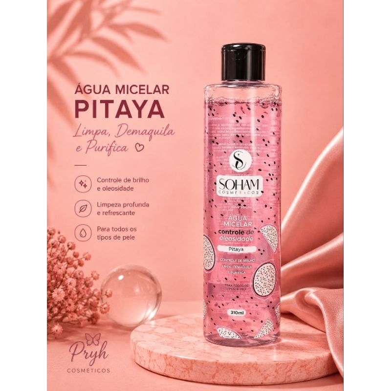 Água Micelar Pitaya Soham Cosméticos 310ml Demaquilante Controle Oleosidade