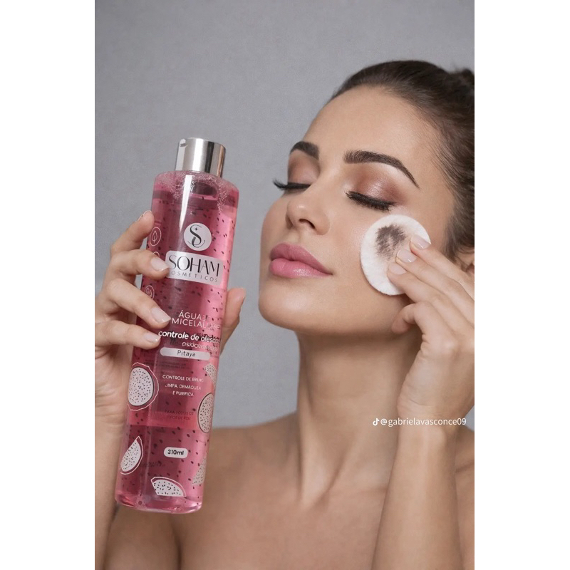 Agua Micelar Vegana Controle de Oleosidade Soham 310ml  fórmula suave remove impurezas, demaquila e purifica a pele