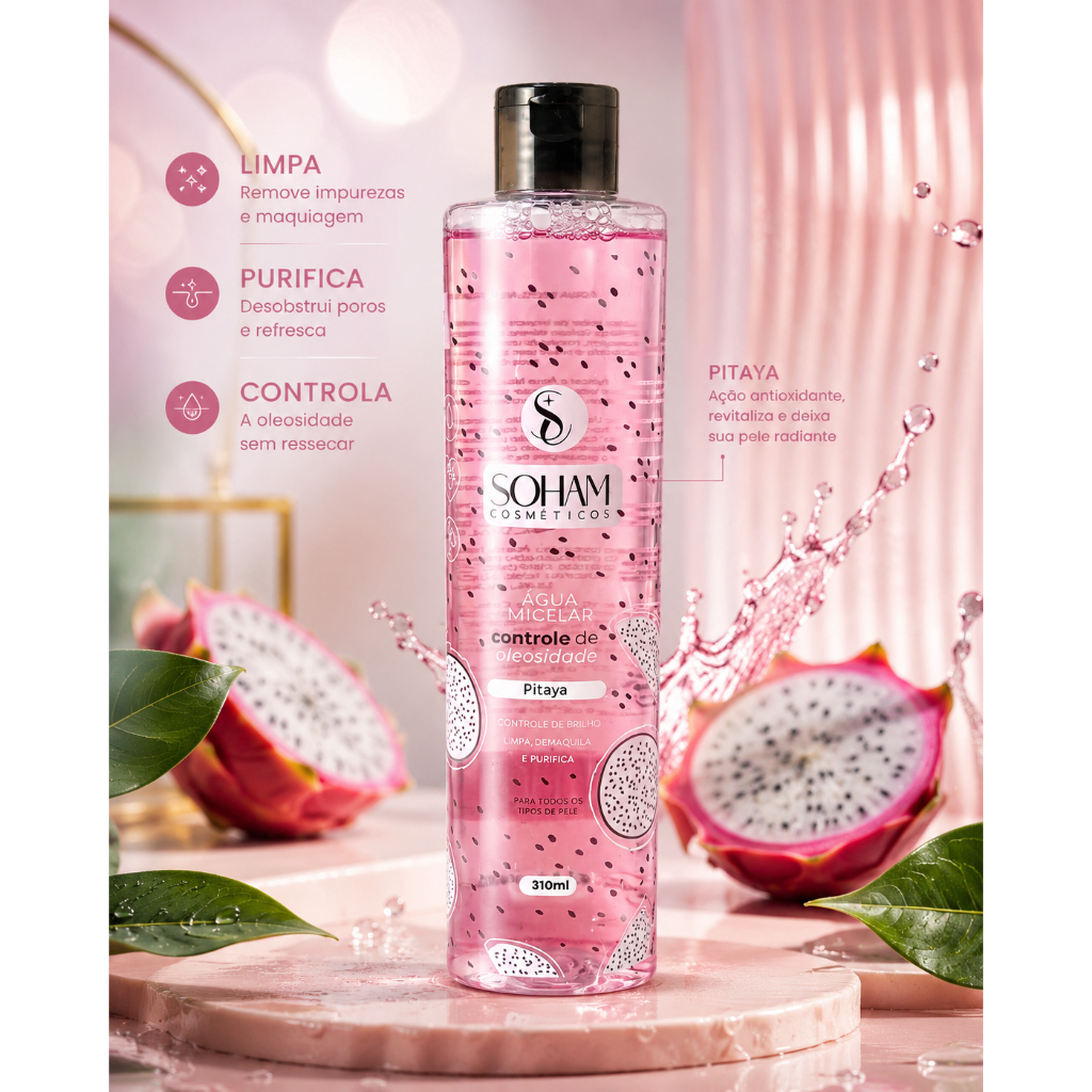 Soham cosméticos Água Micelar Pitaya controle de oleosidade
