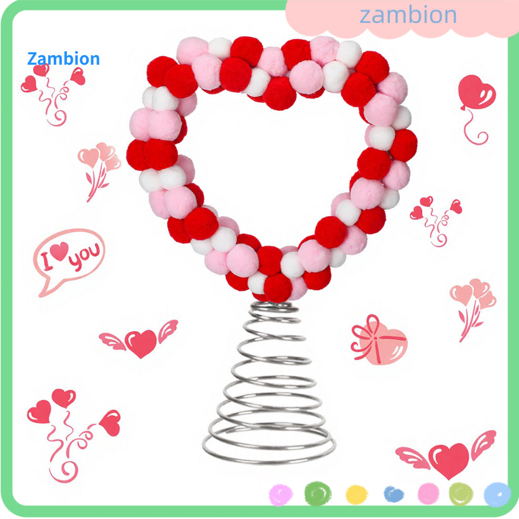 Romantic Tree Topper Valentine’s Day Heart Red Pink White Pom Ball Love Treetop Ornament for Christmas Wedding Birthda