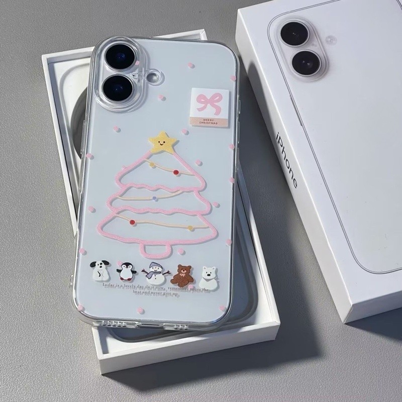 Capa de telefone Pink Line Christmas Tree QYJS adequada para IPhone 12 PRO 13 14 15 ProMax 17 AIR 16 E 11 XR XSMAX 7 8 P