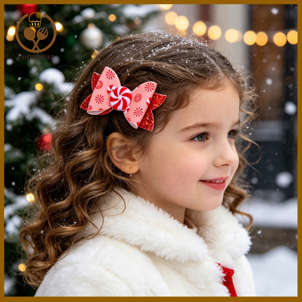 Glitter Hair Accessories for Girls Christmas Bow Clips Candy Clip for Women Pink Hairpins Cute Artificial Leather for Ho