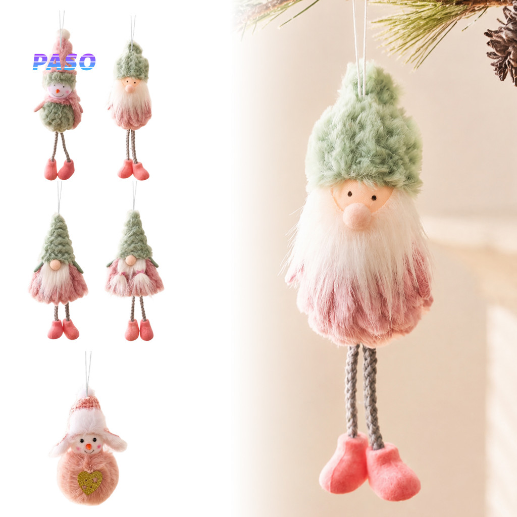 Gift Packaging Ornament Plush Christmas Gnome Ornaments Pink Green Faux Fur Hanging Decorations for Tree Table Fireplace
