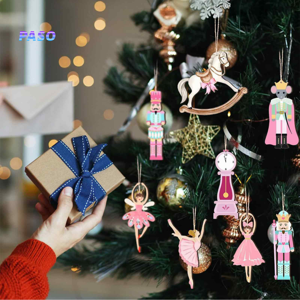 Wooden Ballerina Decorations Girl Christmas Gift Ideas 10/20/30 Pcs Nutcracker Ornaments Set – Pink Watercolor Horse M
