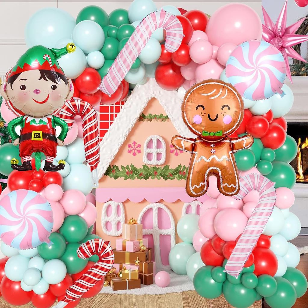 Gingerbread Balloon Arch Garland Kit 153 Pcs Christmas Balloon Garland Arch Pink Christmas Balloons Giant Gingerbread Ma