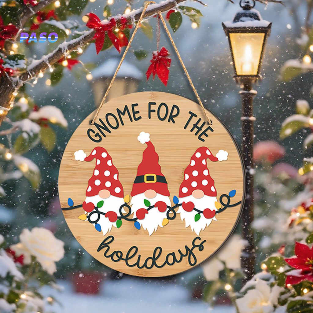 Wooden Holiday Door Hanger Seasonal Front Welcome Christmas Sign Pink Tree Round Farmhouse Hanging Decor Indoor Outdoor