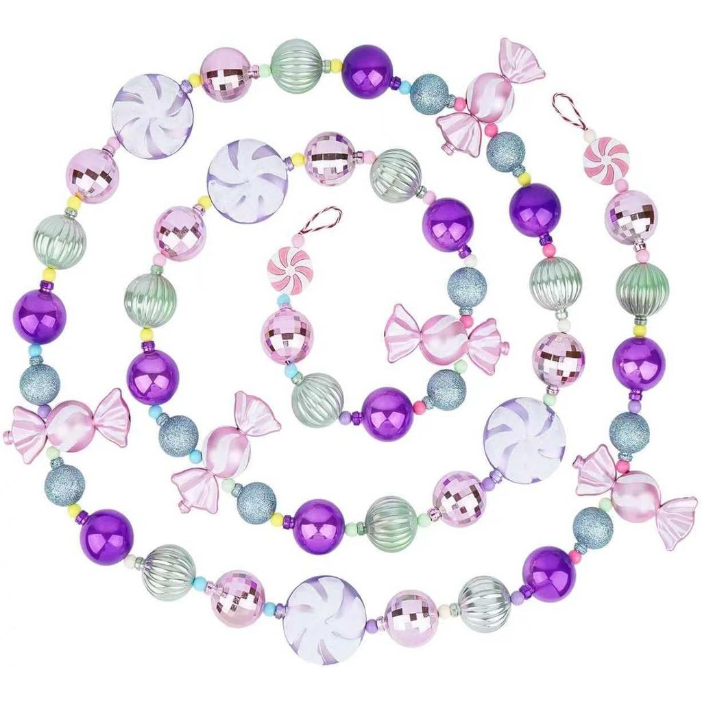 Candy Garland Christmas Decorations 9FT, Purple Mint Green Pink Candy Bead Garland for Christmas Tree, Mantle, Party, an