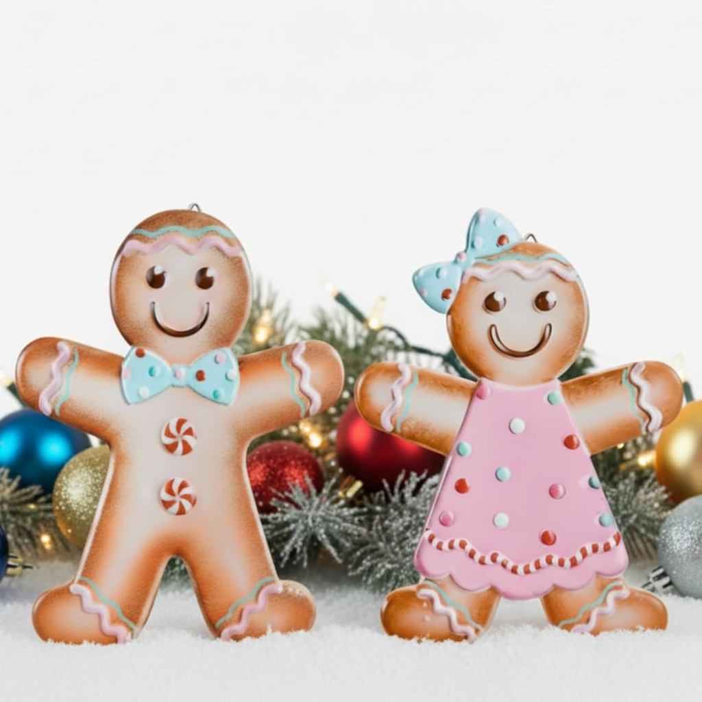 Moxweyeni 2 Pcs Christmas Gingerbread Ornament for Front Door Wreath Decorations, 13