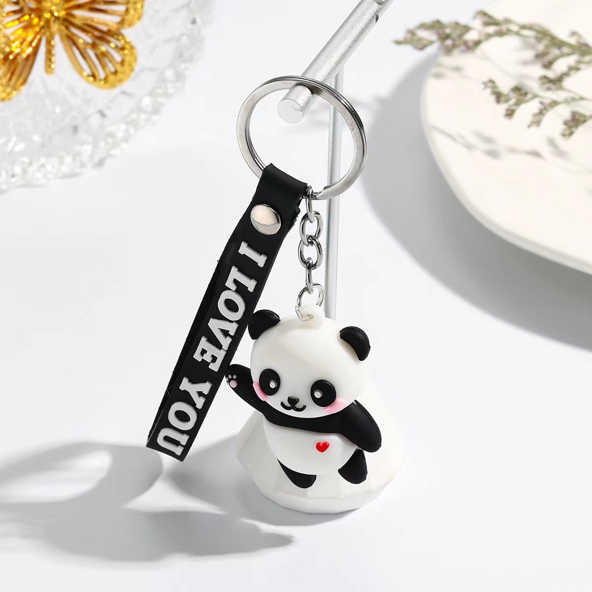 Novo Novo criativo chaveiro de panda fofo em PVC, pendente de bolsa de borracha, lembrança de viagem, brinde.