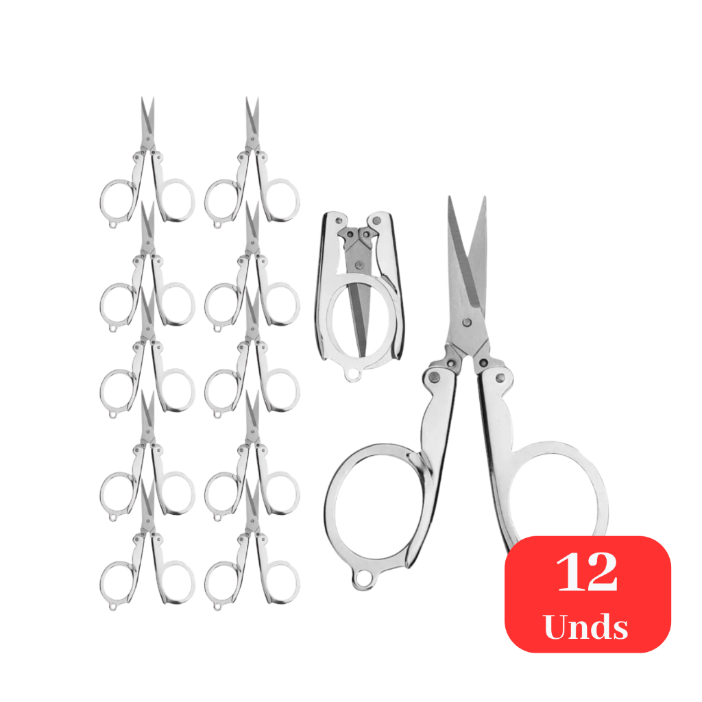 Kit 12 Tesouras Dobráveis Portáteis Aço Inox Mini Tesoura De Bolso Artesanato