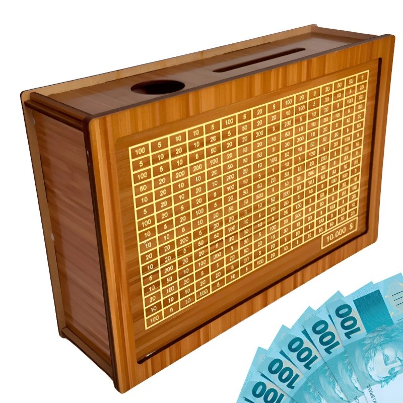 Cofre Desafio 10mil Motivacional Cofre de Dinheiro Caixa de Poupança Cofre Madeira Wood Box Safe Viajar Premium