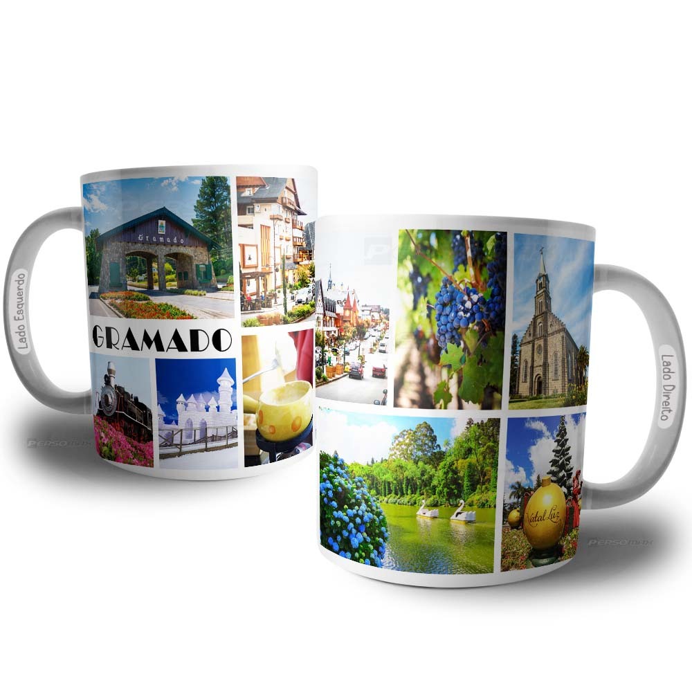 Caneca Cidade de Gramado RS Lembrança de Viagem Xícara Souvenir Pontos Turísticos Rio Grande do Sul