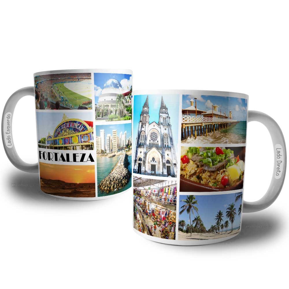 Caneca Cidade de Fortaleza Souvenir Lembrança de Viagem Pontos Turísticos Ceará