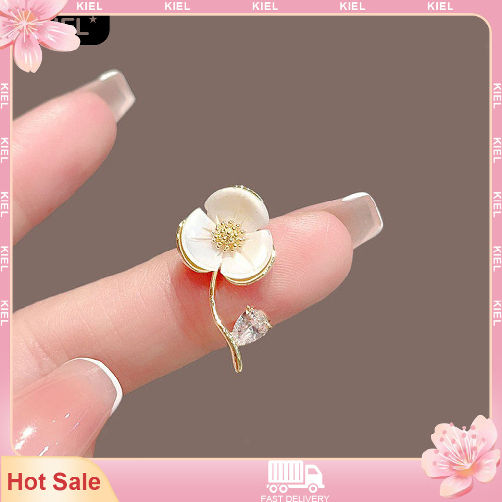 [KIEL] ❤ Pino De Broche Com Design De Haste De Flor , Mini Pétalas De Concha Para Coleiras Decote Em V , Cachecóis , Car