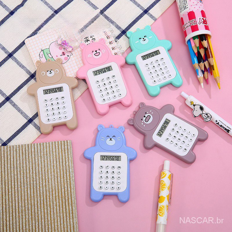 Mini Calculadora, Design de Urso de Desenho Animado Fofo, Mini Calculadora Portátil Pequena Adequada para Estudantes Car