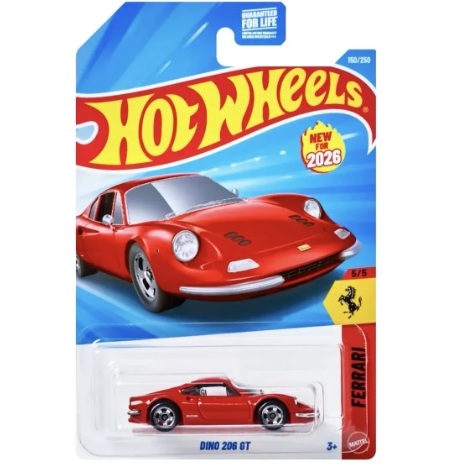 Hot Wheels Mini Car - Ferrari Dino 206 GT: High-Quality, Red, Collectible Design