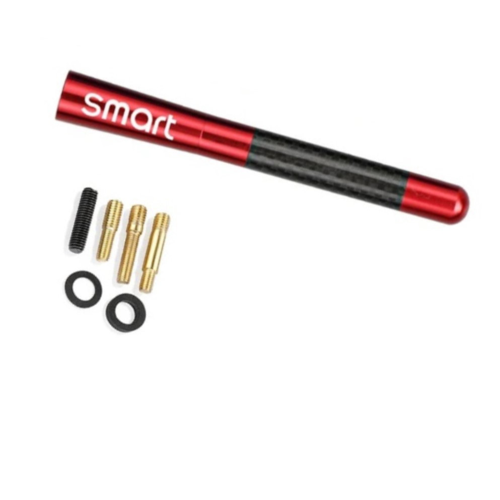 Mini Haste Antena LETRA BRANCAS Smart Car 12cm Metal Design Fibra Carbono