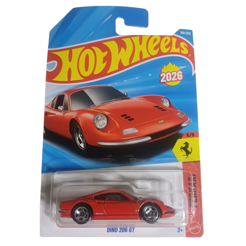 Hot Wheels Mini Car - Ferrari Dino 206 GT: High-Quality, Red, Collectible Design