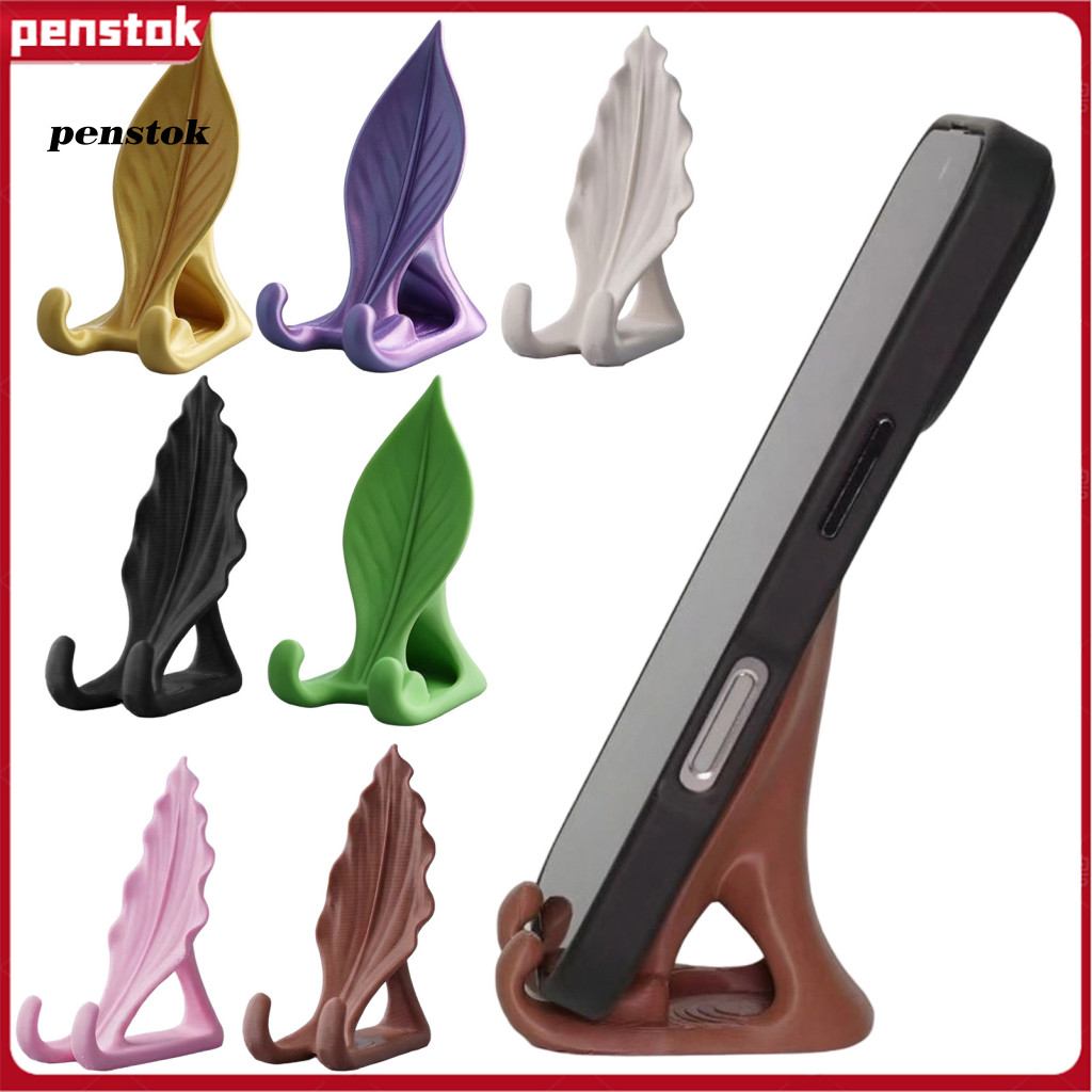 Cell Phone Stand Desktop Holder Leaf Shaped 3d Printed with Double Hook Support – Hands-free Mobile Artistic Decor for