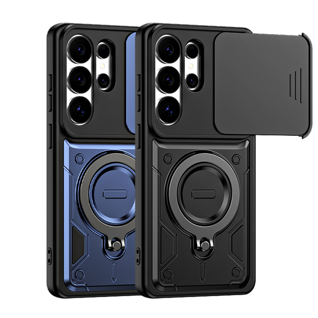 Para Samsung Galaxy S26 Ultra/S26 Plus Caso Slide Camera Lens Cover Suporte De Anel De Metal Hard PC Soft TPU Bumper À P