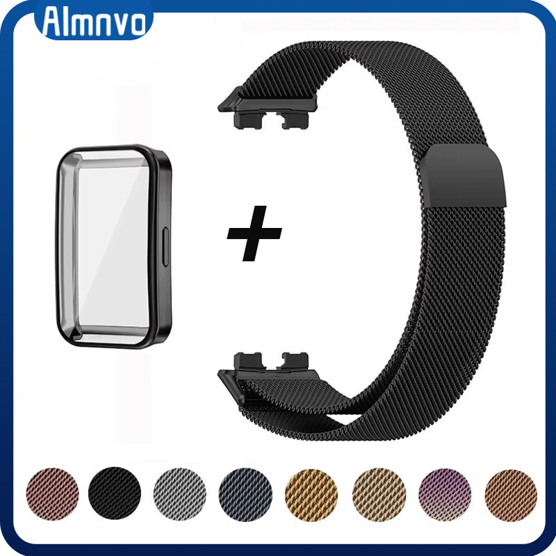 Pulseira Metal Aço De Capa Capinha TPU Para Relógio Huawei Band 10 9 8 NFC Strap Milanese Case Capinha Bumper