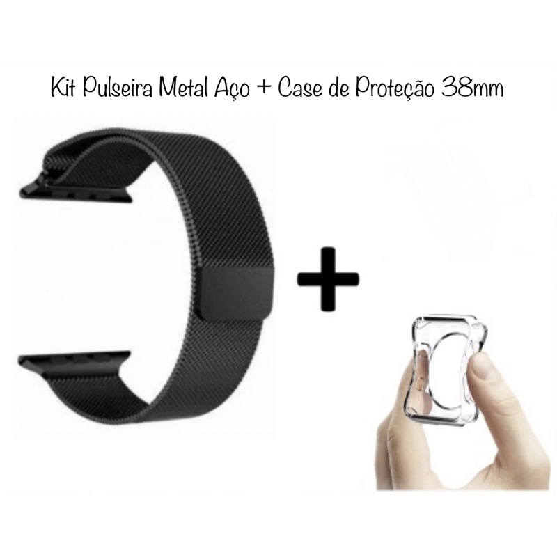 Kit Pulseira Para Smatwattch Metal Aço + Capinha Case Bumper ABERTO Tamanho 38mm 40mm 41mm