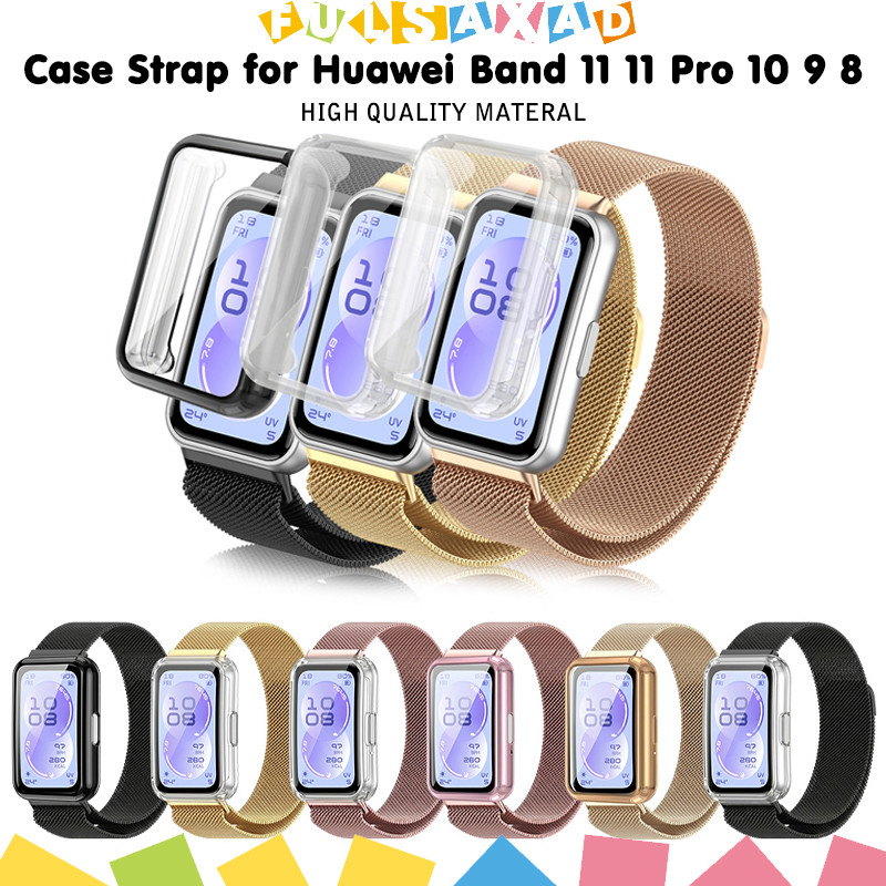 Pulseira Metal Aço De Capinha Capa TPU Para Relógio Huawei Band 11 11 Pro 10 9 8 NFC Strap Milanese Case Capinha Bumper