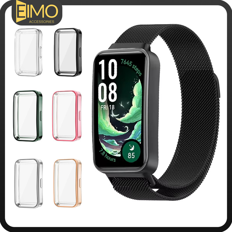 Pulseira Metal Aço De Capa Capinha TPU Para Huawei Band 10 9 8 NFC Strap Milanese Case Capinha Bumper