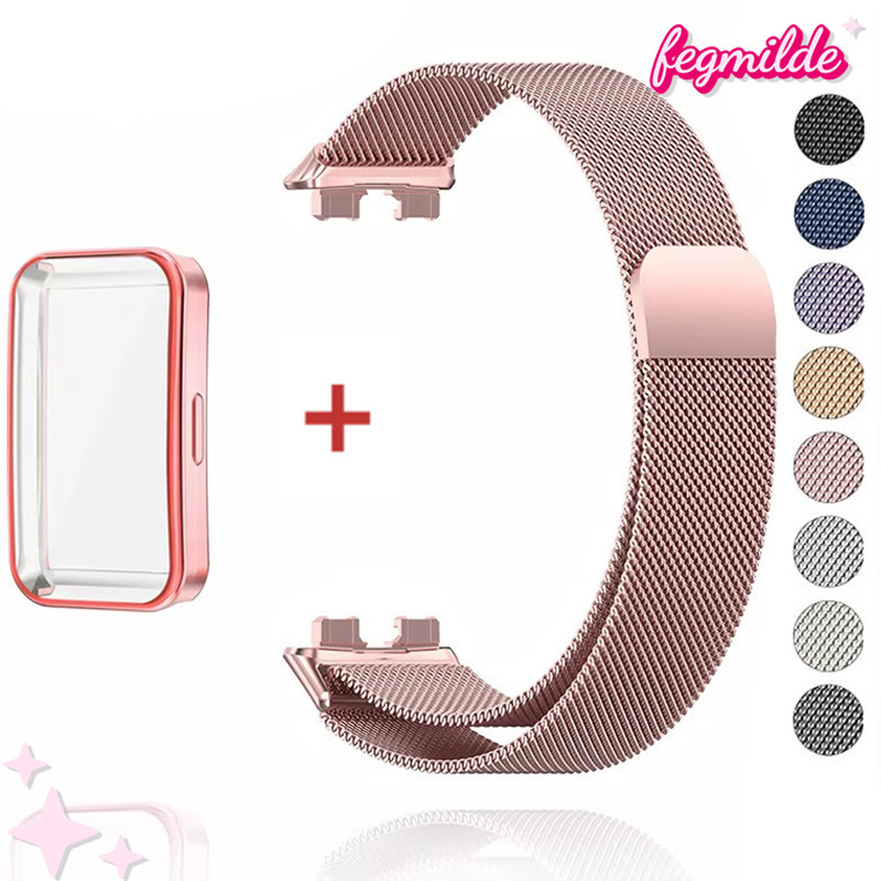 Pulseira Metal Aço Milanese De Capinha Capa Case Bumper TPU Acessórios Strap Para Relógio Huawei Band 10 9 8 NFC