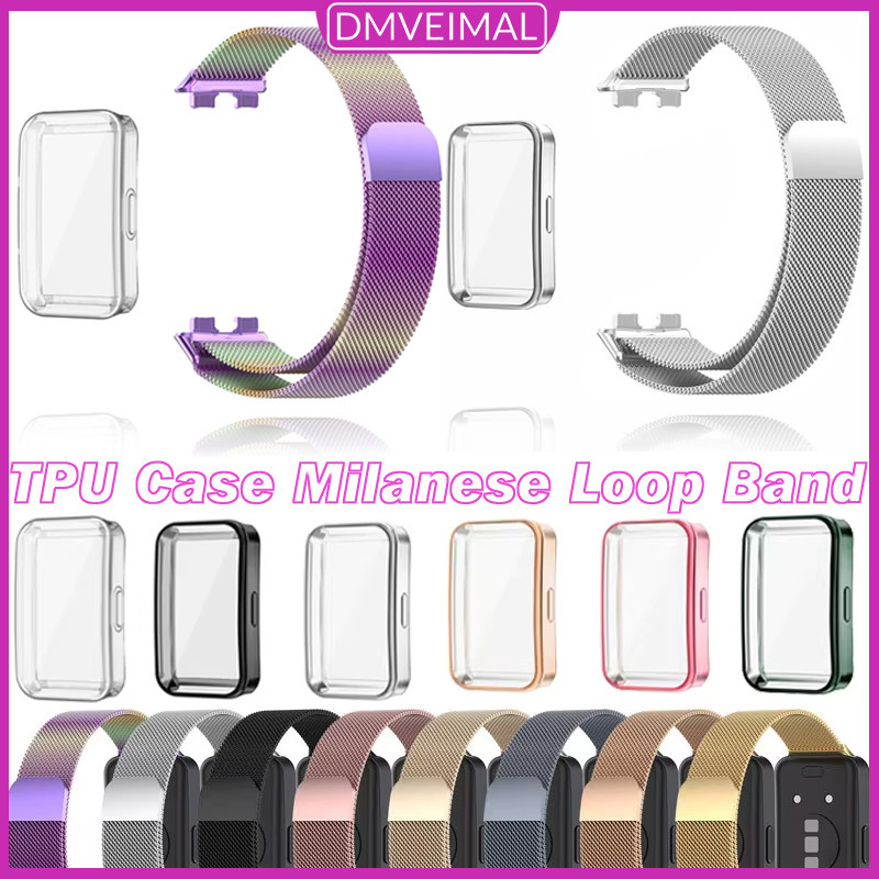 Pulseira Metal Aço De Capa Capinha TPU Para Huawei Band 10 9 8 NFC Strap Milanese Case Capinha Bumper