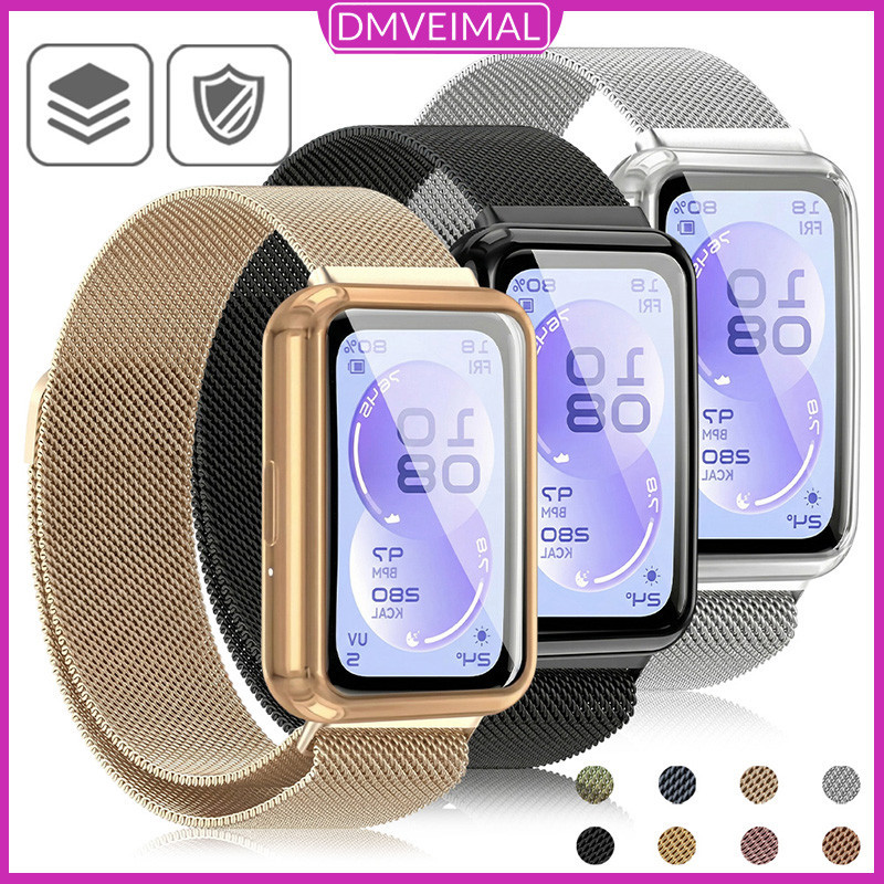 Capinha Capa TPU De Pulseira Metal Aço Para Relógio Huawei Band 11 11 Pro/10 9 8 NFC Strap Milanese Case Capinha Bumper