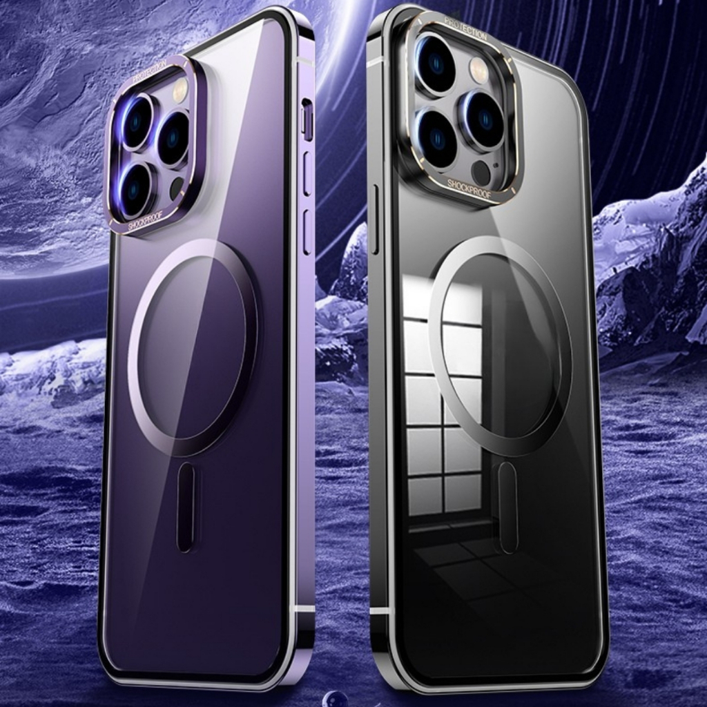 Capa Capinha Bumper Borda de Metal Compatível Com Carregamento Magnético Para iPhone 14 Pro