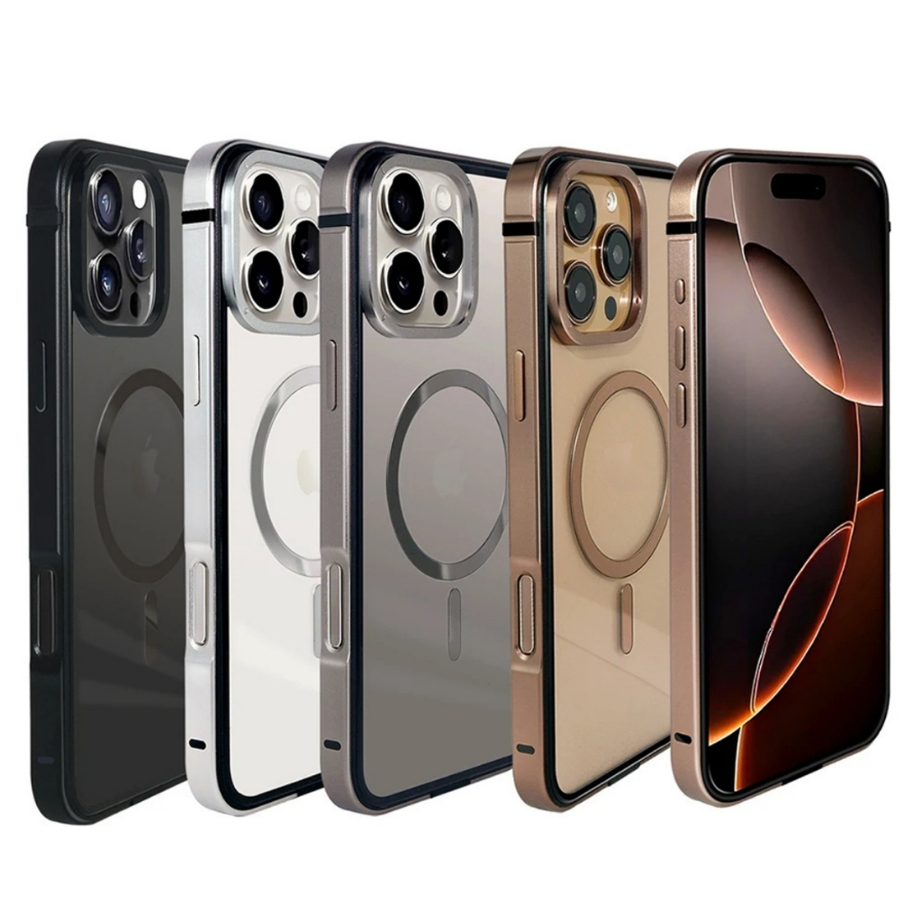Capa Capinha Bumper Borda de Metal Compatível Com Carregamento Magnético Para iPhone 16 Pro Max