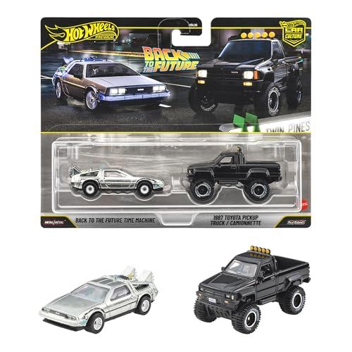 Hot Wheels Premium 2-Pack Back to the Future Time Machine / 1987 Toyota Pickup Truck Vehicle Toy Die-Cast Miniature, Age