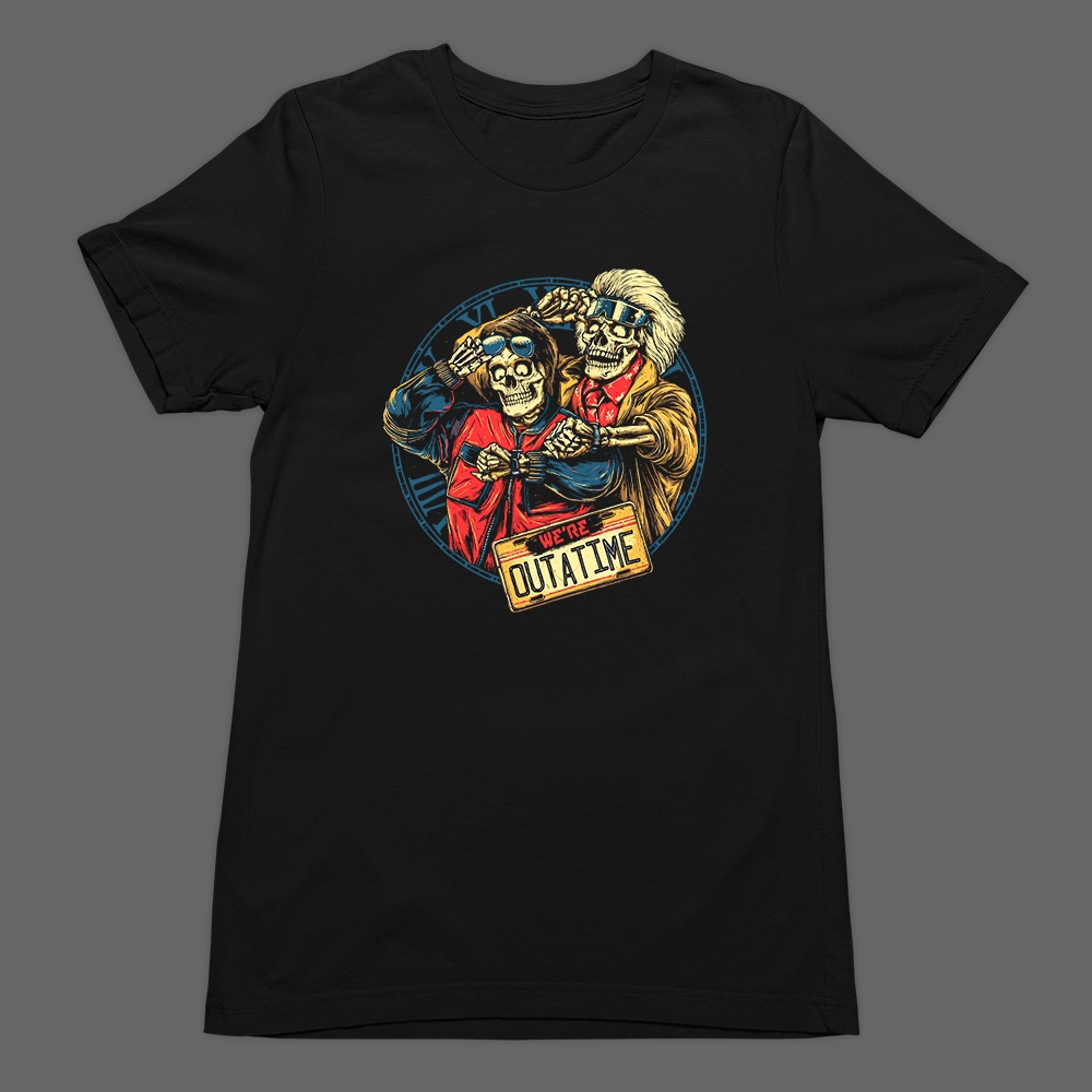 Camiseta Básica T-Shirt Back To The Future Out a Time McFly and Brown Filme Antigo Unissex