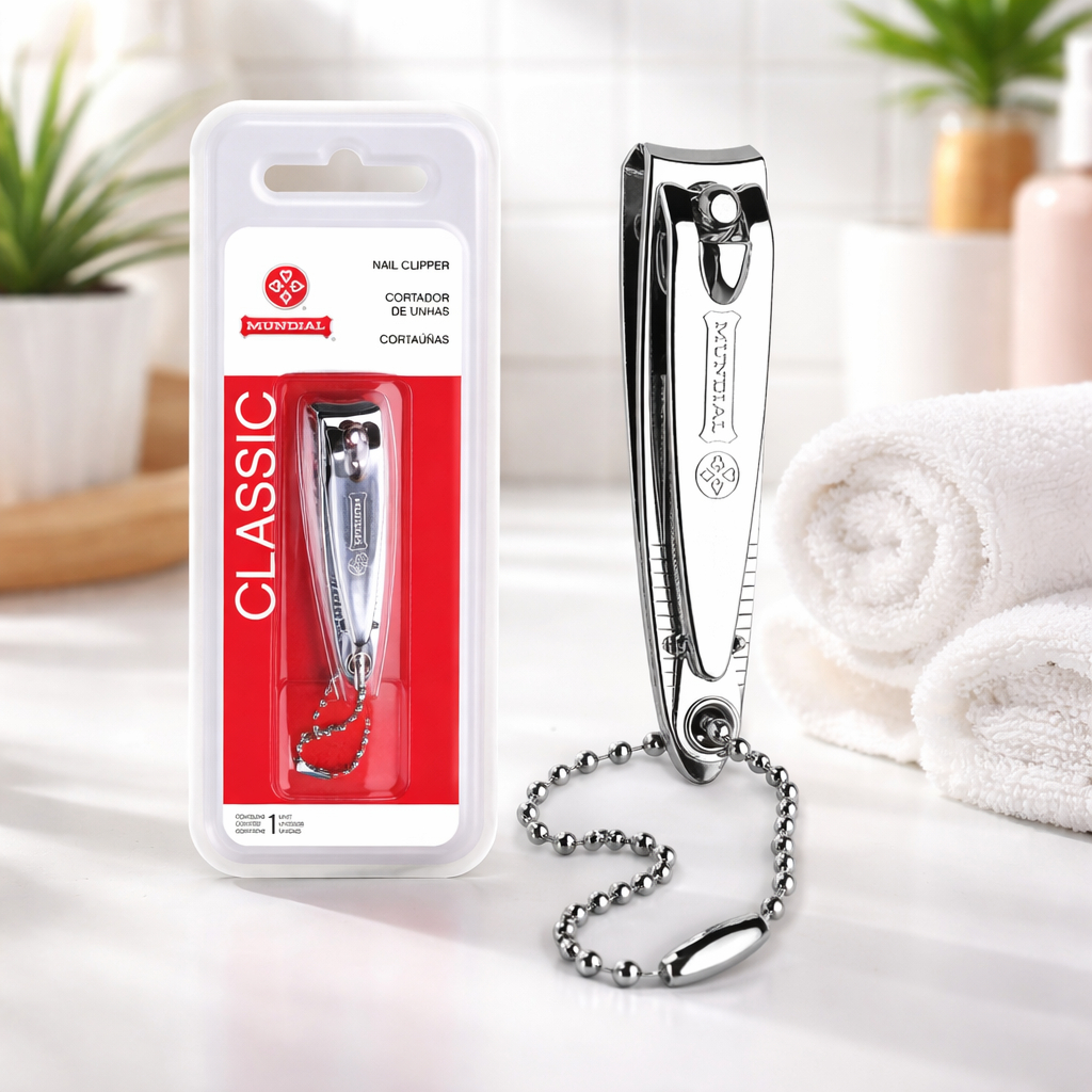 Cortador de Unhas Mundial 120bl Classic Original Aço Inox Lixa Integrada e Chaveiro Manicure Pedicure Bolsa Portátil