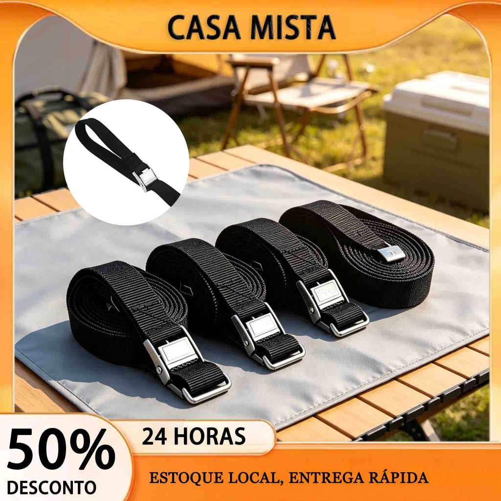 Cinta de Amarração Preta 2,5cm x 2,5m Fivela Liga de Zinco Correia Ajustável para Fixação de Carga e Bagagem