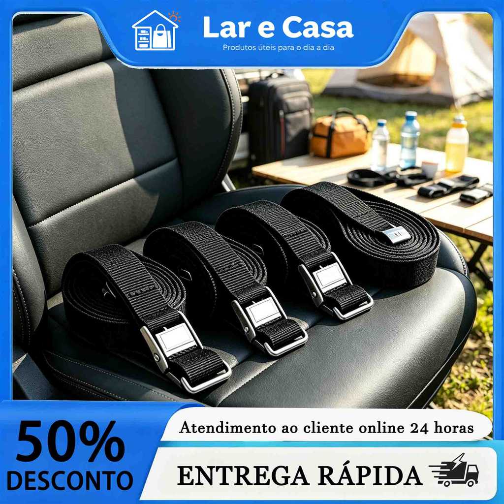 Correia de Amarrar Preta 2.5m Fivela Liga Zinco Ajustável para Bagagem Veículo Acampamento Transporte