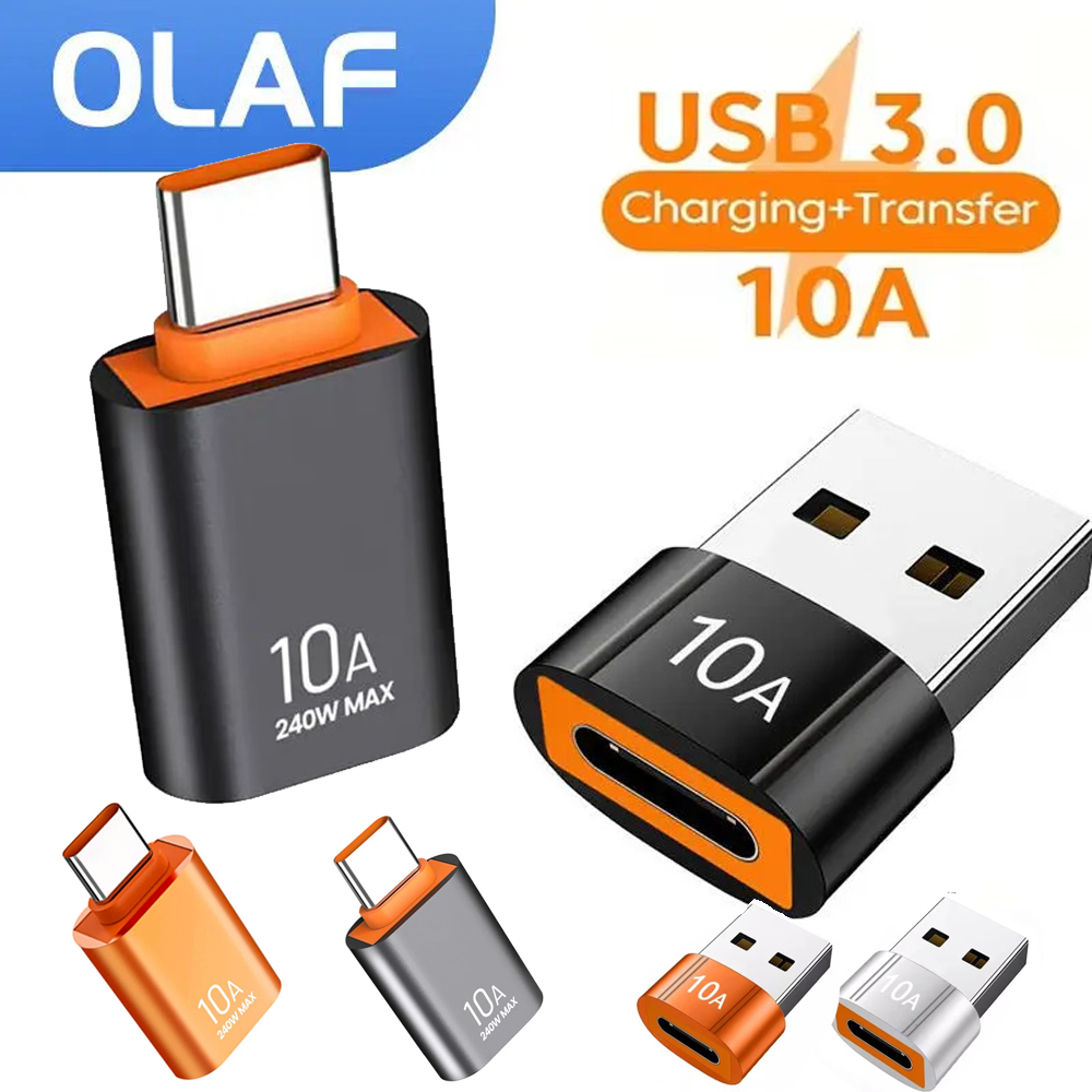 Adaptador USB2.0 Para Tipo C USB-OTG Conector De Carregamento Rápido Macho Fêmea Conversor 10A Laptop Smartphone