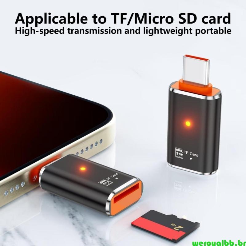 weroyalbb USB2 0 Leitor Cartão Portátil Type C Para TFs MicroSDs Adaptador OTG Avançado