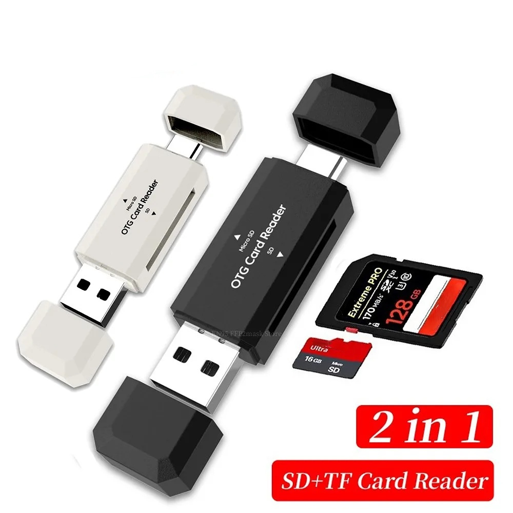 Leitor de Cartão SD Tipo C TF 2 em 1 USB2.0 OTG Adaptador Inteligente de Alta Velocidade para Acessórios de PC e Laptop