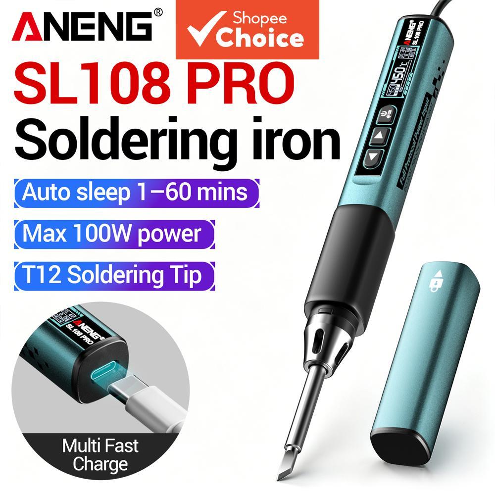 Estação de Solda Digital ANENG SL108 PRO Ferro de Solda T12 Ponta 9-28V Carregamento Rápido Tela Rotativa Kit de