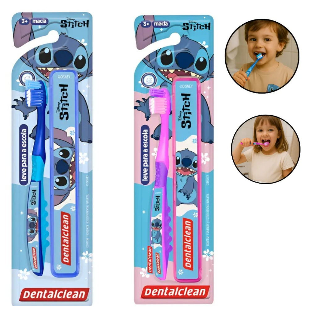 Kit Escova Dental Infantil Stitch com Estojo Escolar | Cerdas Macias Dentalclean