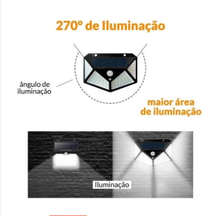 3 Pcs Luminária Solar 100 Led Com Sensor Jardim Prova D'água