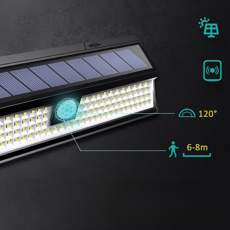 Luz De Parede Branca Fria Alimentada Por Energia Solar 190 LED RWB Sensor