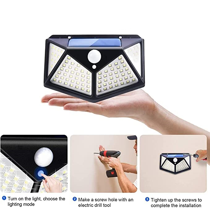 LumináRia Solar 100 Led Com Sensor Jardim Prova D'água  Refletor/Lâmpada Promoção